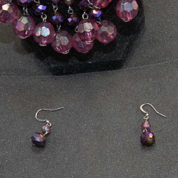 Vintage 18" Synthetic Amethyst Bead Necklace and earring set - Picture 4 of 5